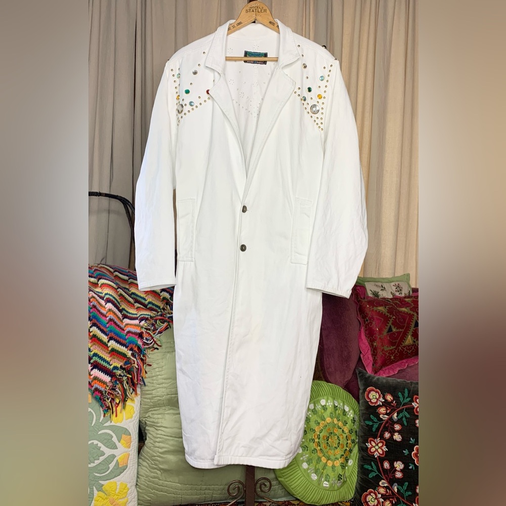 80s Bedazzled White Denim Duster - Picture 10 of 10